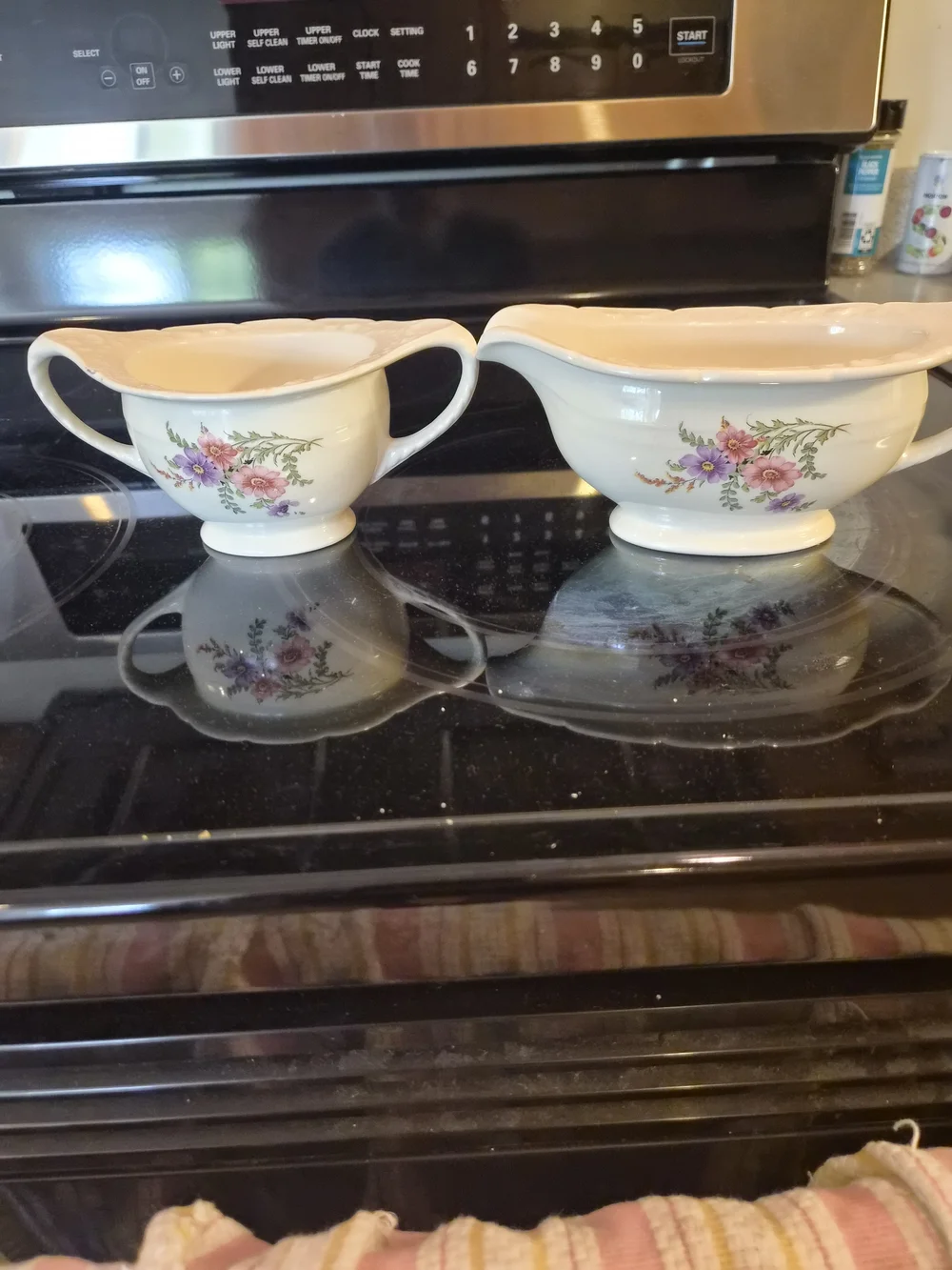 Vtg 1932 Homer Laughlin Virginia Rose Floral Sugar Bowl & Gravy Boat Set